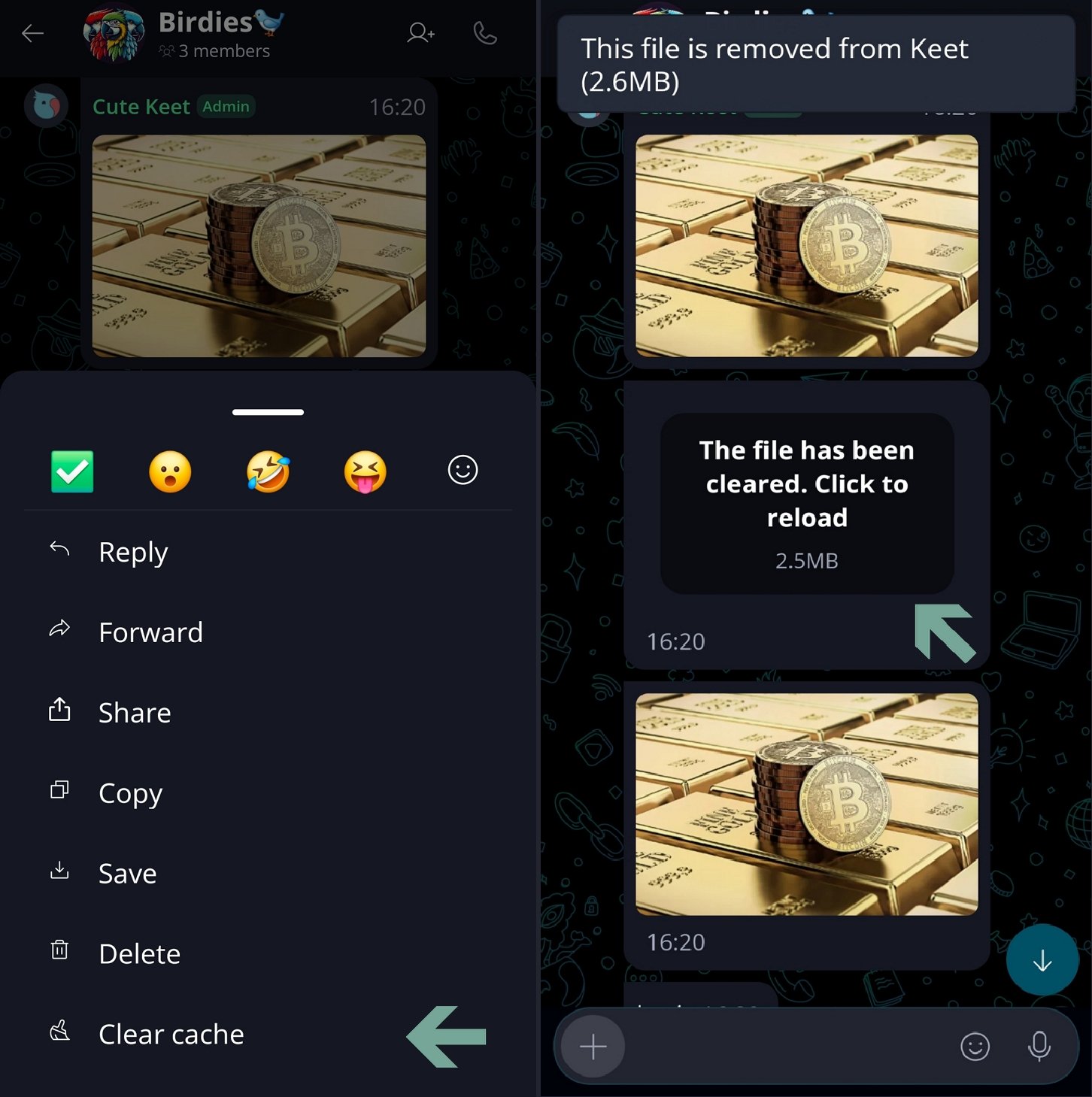 Deleting Files and Messages ๐๏ธ ยท Mobile Long-press the message and select 'Clear cache'.